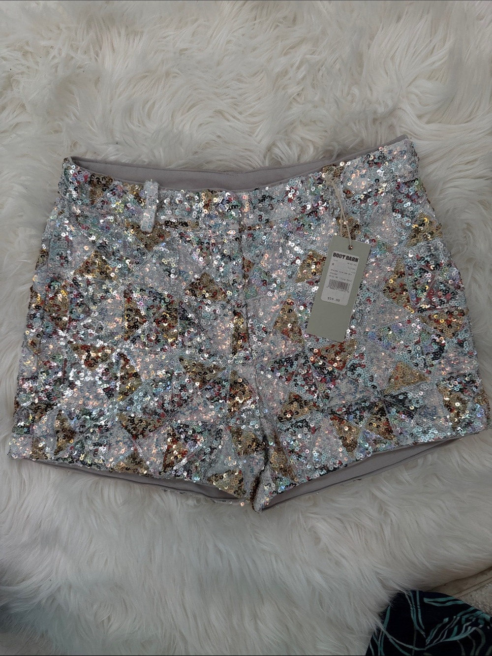 Miss Me Sequin Geometric Shorts in Silver, Gold, Pink, Blue - Picture 9 of 11